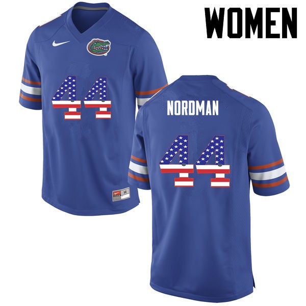 Florida Gators Women #44 Tucker Nordman College Football USA Flag Fashion Blue